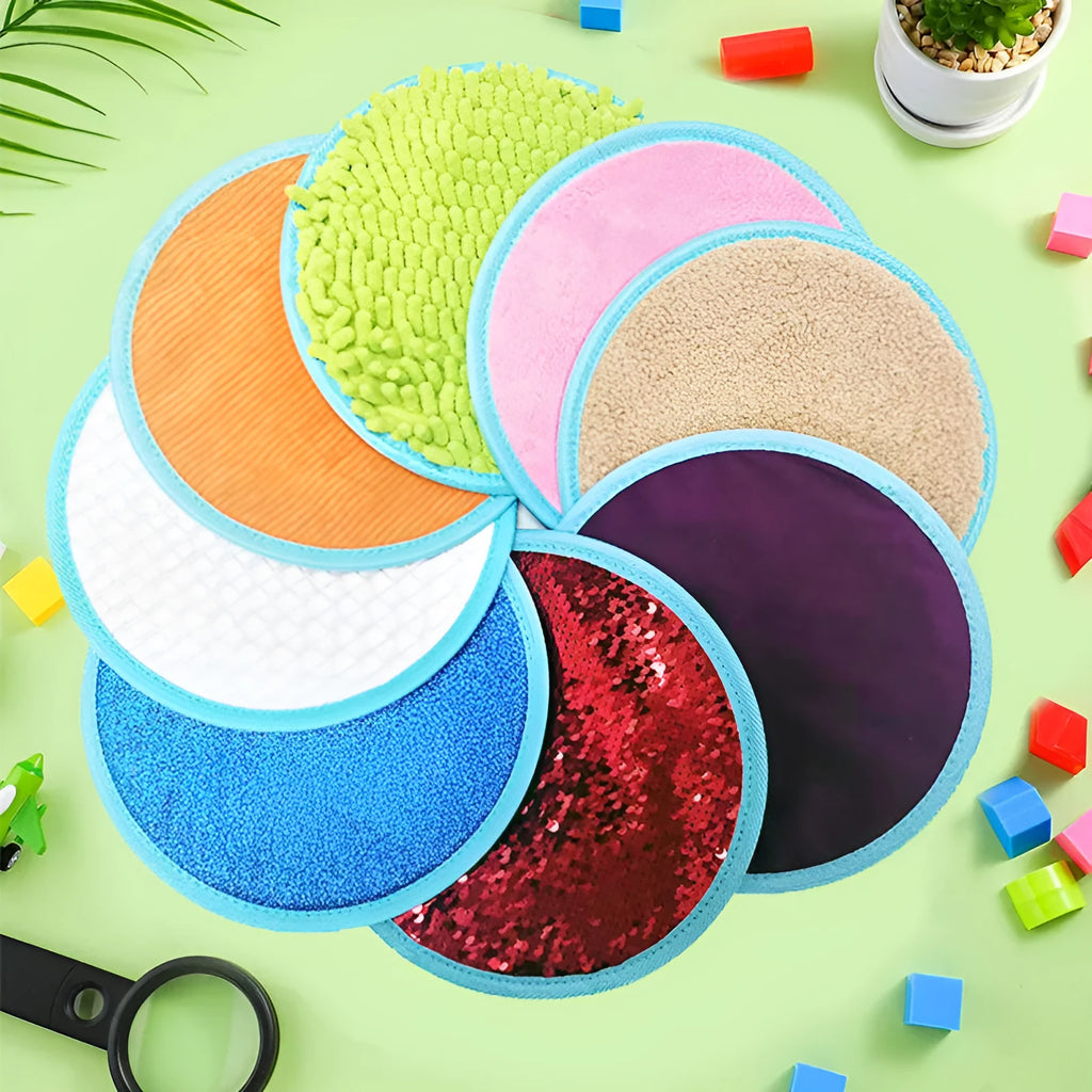 Autism children sensory pad with eight colourful fabric pieces for recovery training and sensory play