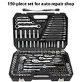 Auto repair multifunctional tool set with 150-piece flying socket wrenches, upgraded curved handle 72 teeth, black finish