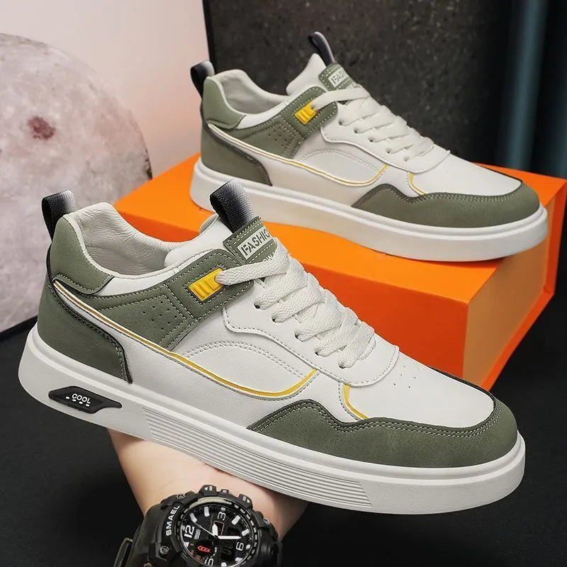 Men's low-top canvas board shoes in black with mesh lining and leather stitching details