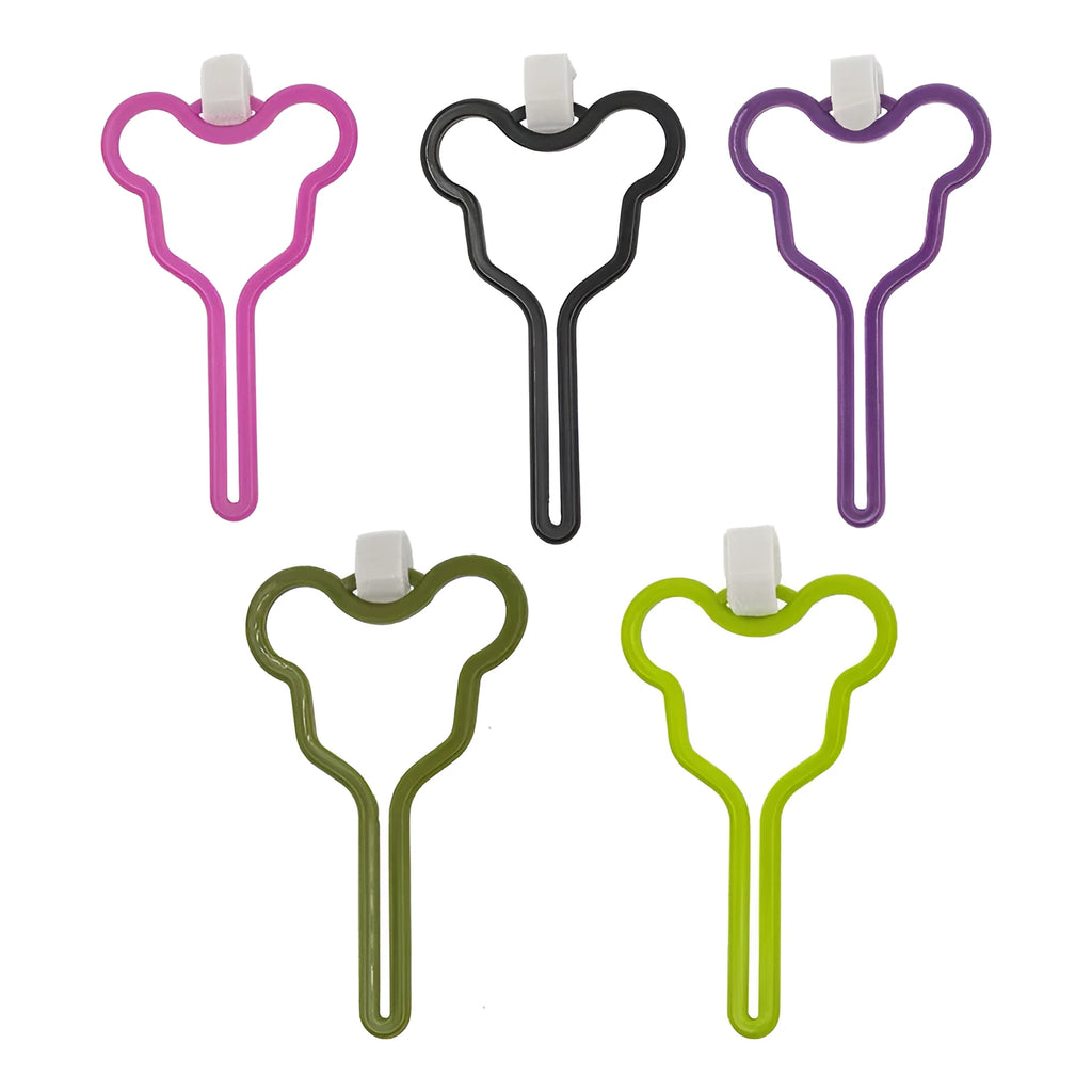 A hands-free dog poop bag holder with a clip and Velcro strap, shown in a random colour from the available selection.