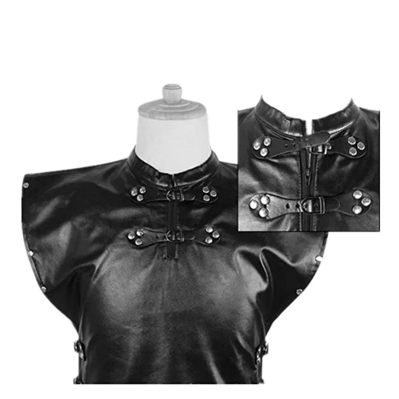 Men's black cotton and leather magic cosplay suit, Asian sizes S to 3XL, glovesless style