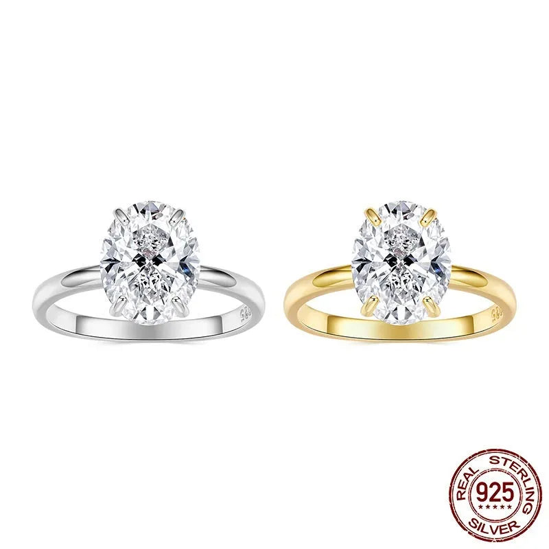 Oval cut 35 karat zircon engagement ring in silver with gold or silver electroplating, US sizes 6 to 8.