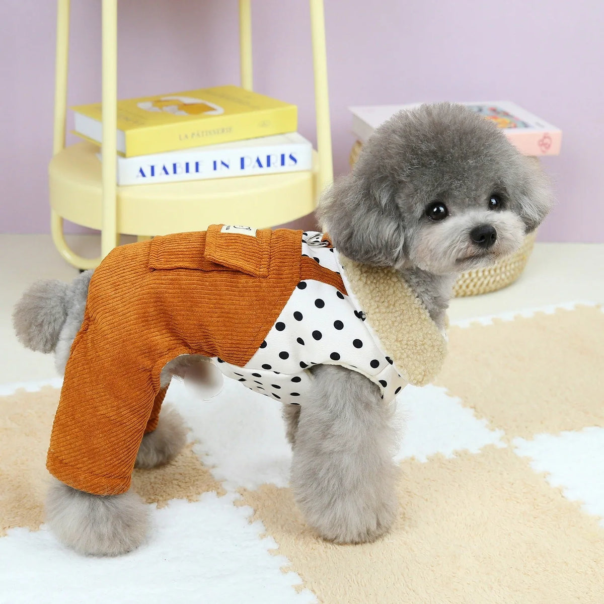 Thickened four-legged cotton pet clothes for small dogs in dark green colour