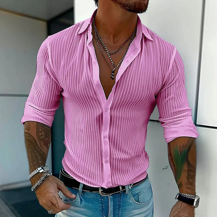 Men's striped British style cardigan with long sleeves in a loose fit.