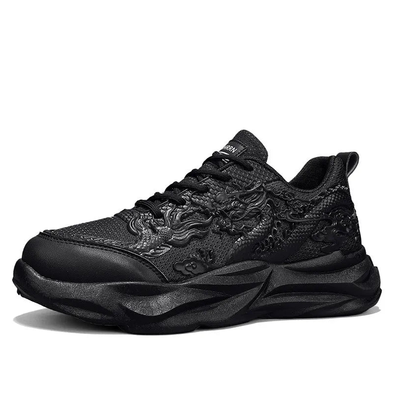 Casual fly knit sneakers with breathable upper and dragon design colour options