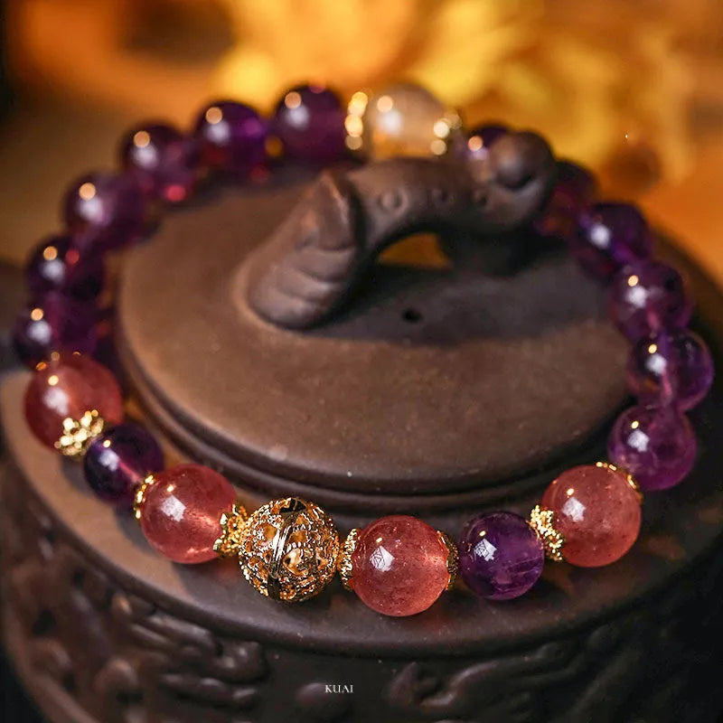 Personality Citrine Lucky Bracelet for women in retro style with artificial crystals and electroplated metal.
