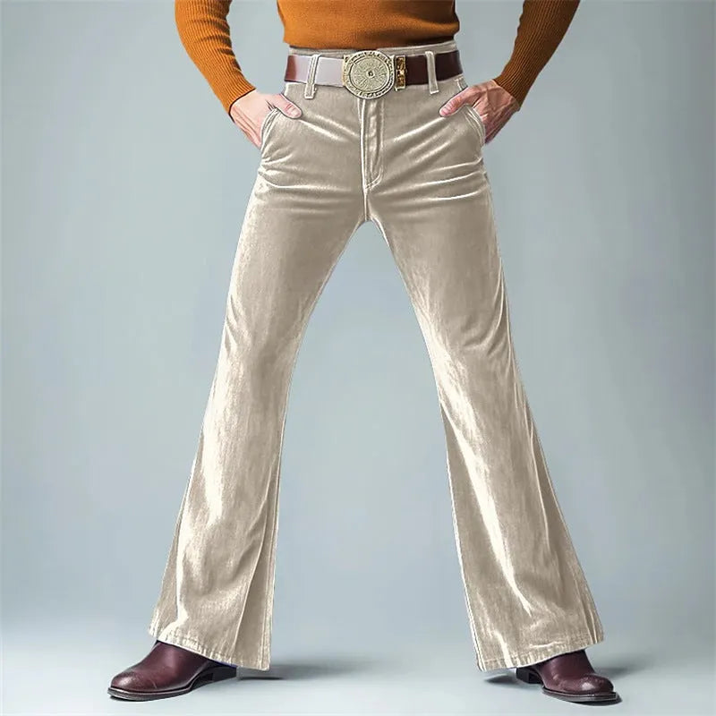 Men's gold velvet slim flared suit trousers in multiple colours for banquet and light business occasions