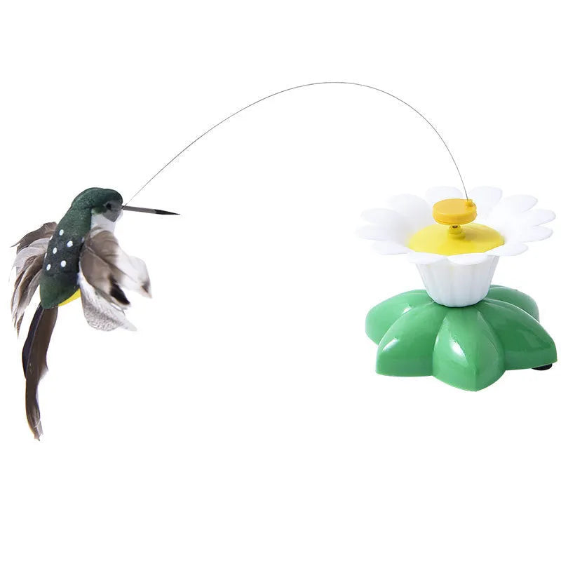 Automatic cat teaser electric rotation toy with bird and butterfly attachments, plastic construction