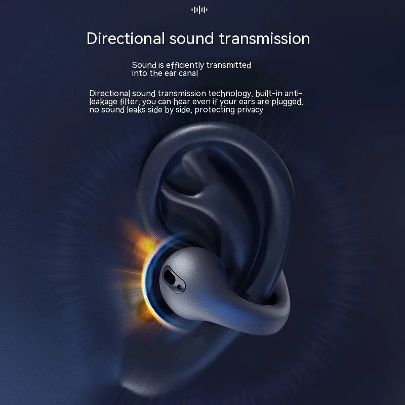 Wireless ear clip Bluetooth headset in black with breathing light, comfortable not in-ear design for sports