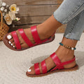 Women's retro buckle beach slippers in black, red, creamy-white, brown, or blue with PU upper and rubber sole