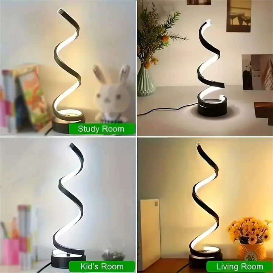 USB powered spiral desk lamp with adjustable LED light, black colour, 12x24cm size