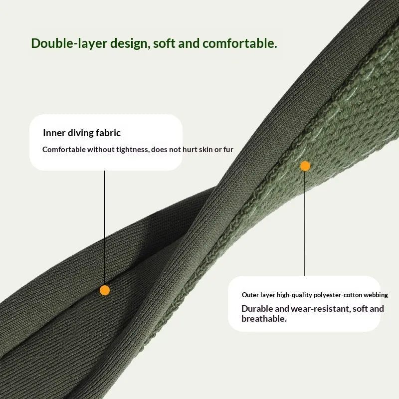 Portable Y-shaped dog leash harness in military green colour for anti-escape walking and training
