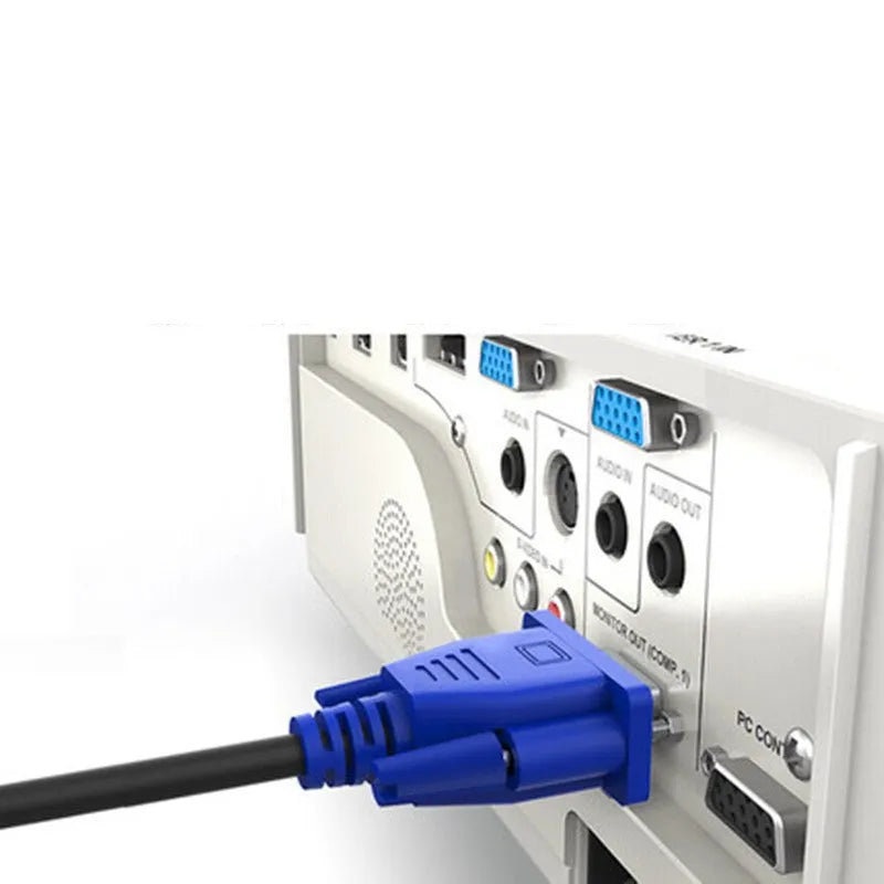 Black VGA cable with blue moulded head and nickel-plated connectors, length 1.5m