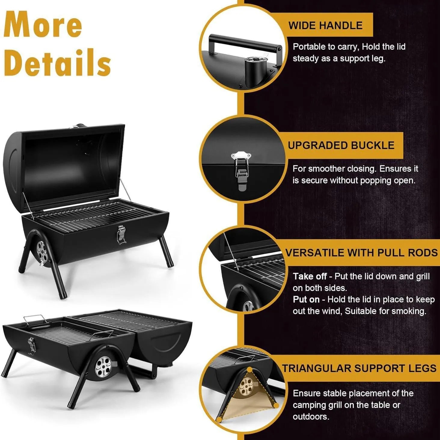 Small folding desktop charcoal barbecue stove with grill for outdoor cooking
