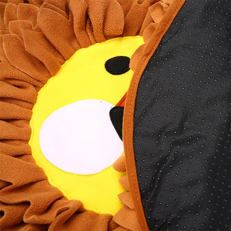 Brown Lion Sniffing Pad dog and cat puzzle blanket for hiding food treats.