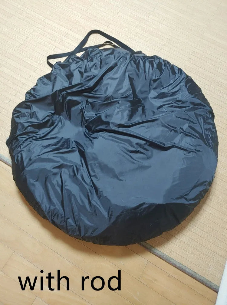Black pop-up car tail tent with quick throw setup shown unfolded to 200x200x200cm dimensions