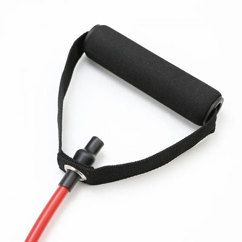 Adjustable chest expander with colour-coded TPE tension rope showing five resistance levels