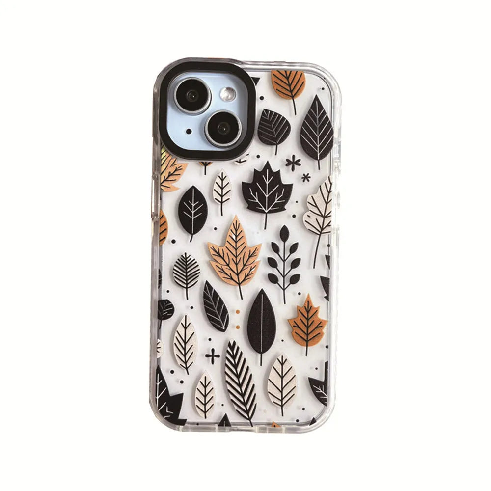 Autumn deciduous acrylic hard phone case with fallen leaves spray-painted design for iPhone 11-15 series