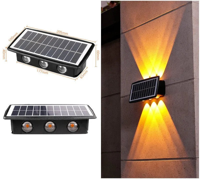Solar outdoor wall light with four 5050 LED beads, ABS PC housing and 1500mAh battery