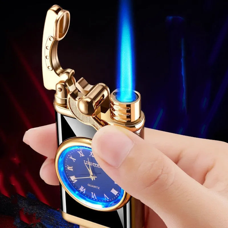 New electric watch lighter with automatic ignition and adjustable blue flame - zinc alloy construction