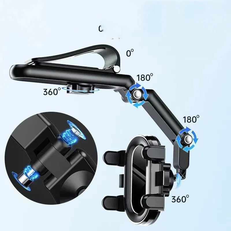Black car sun visor accessory with a buckle clip for mounting on rear seat windows.