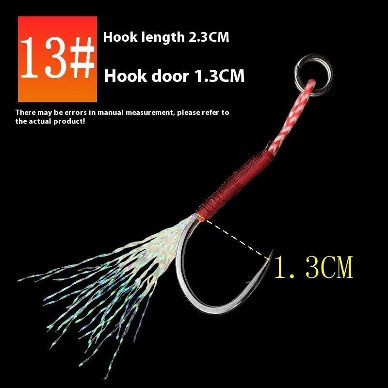Bright wire iron plate single hook fishhook for sea fishing, shown in multiple sizes from No. 9 to No. 14.