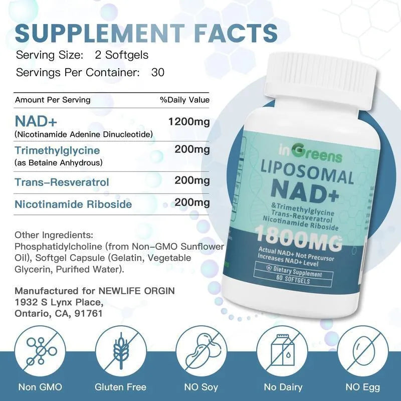 Bottle of Nicotinamide Mononucleotide Gel capsules, available in 60 or 120 count options.