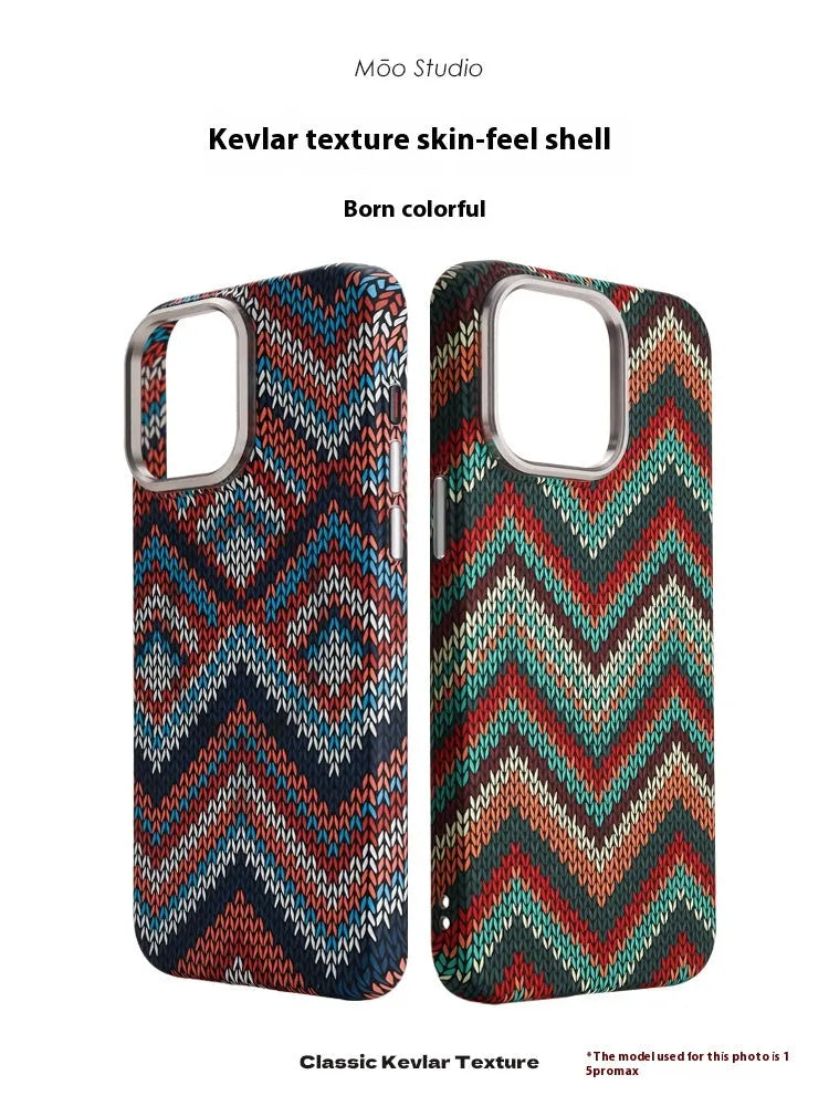 Kevlar pattern magnetic suction phone case for iPhone in Santorini Blue