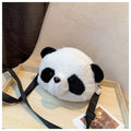 Cute plush crossbody bag with Panda Head design, cylindrical shape measuring 18cm
