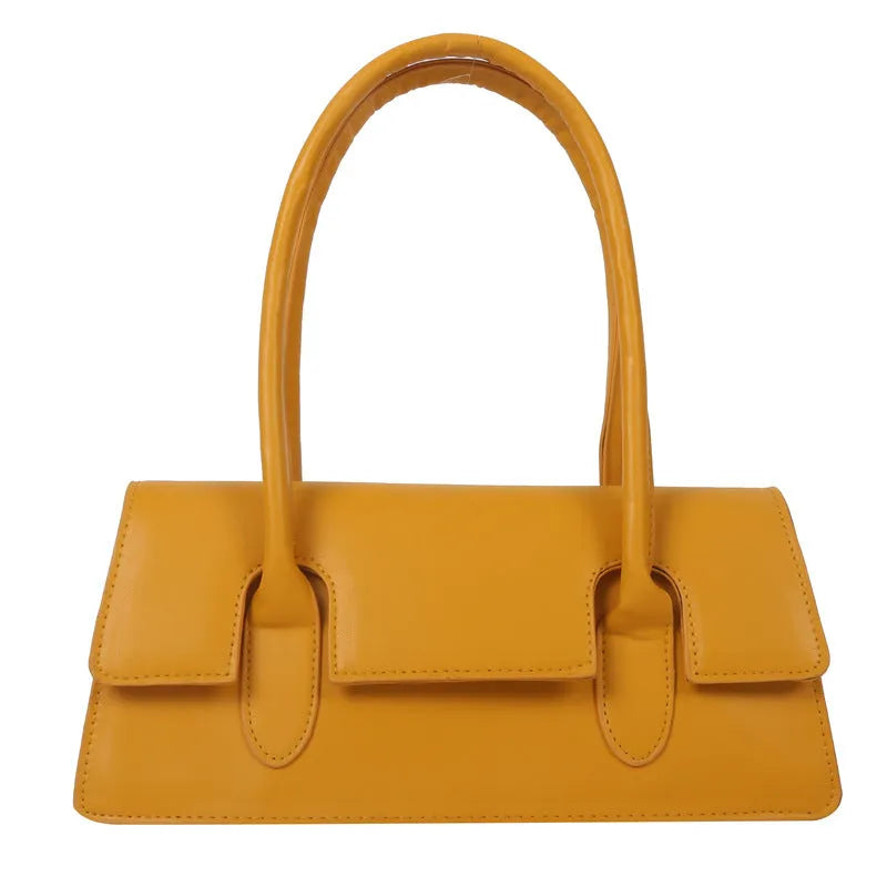 Women's black PU leather square shoulder bag with stitching detail and document compartment