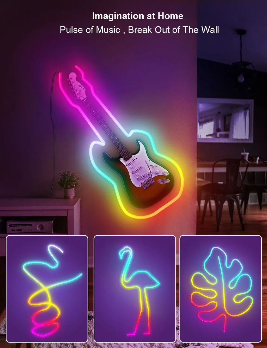 3 metre USB LED neon strip lights with remote control showing RGB colour changing functionality