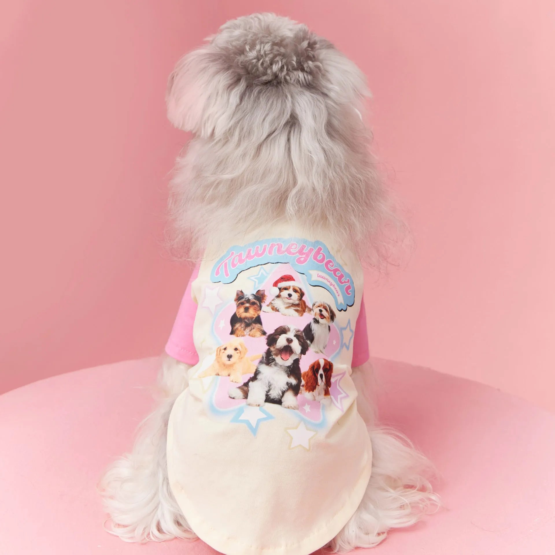 Cotton summer dog clothes in embroidered red or pink with contrast colour design