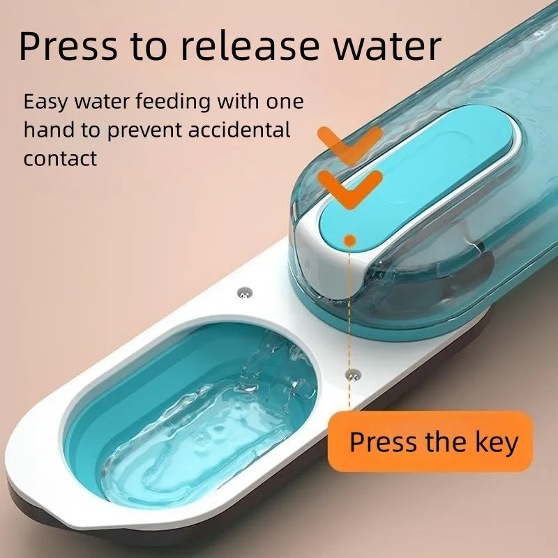 Portable pet water bottle with foldable silicone drinking bowl in blue colour