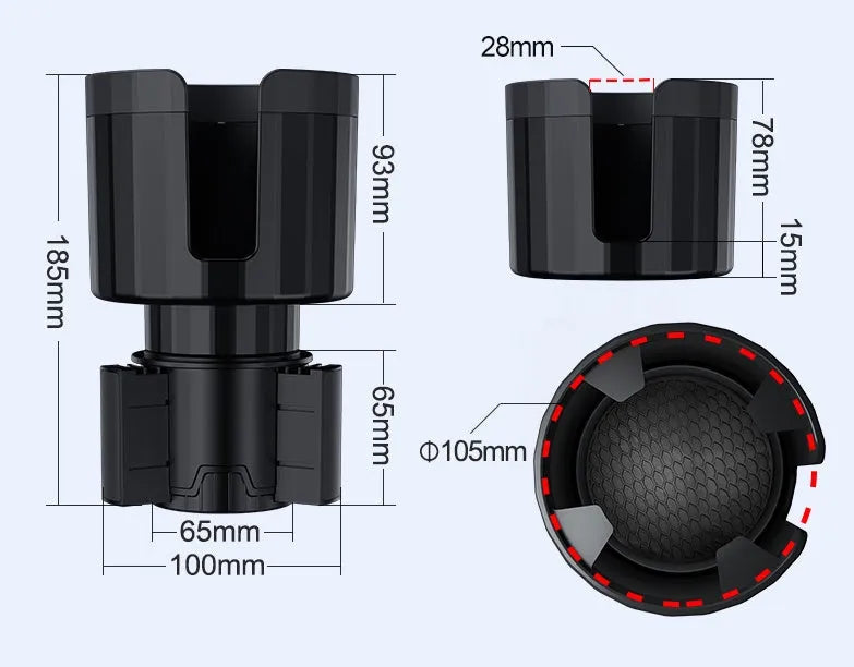 Matte black car cup holder expander adapter for oversized water bottles and drink containers