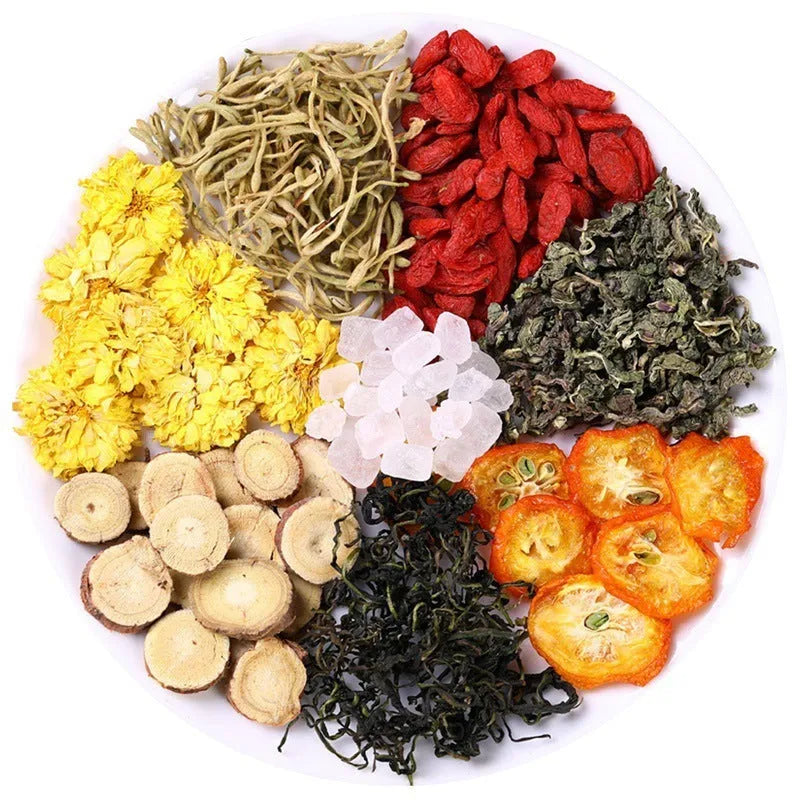 Honeysuckle chrysanthemum tea boxes with triangle bags and optional gift tea cups for fire reduction health care