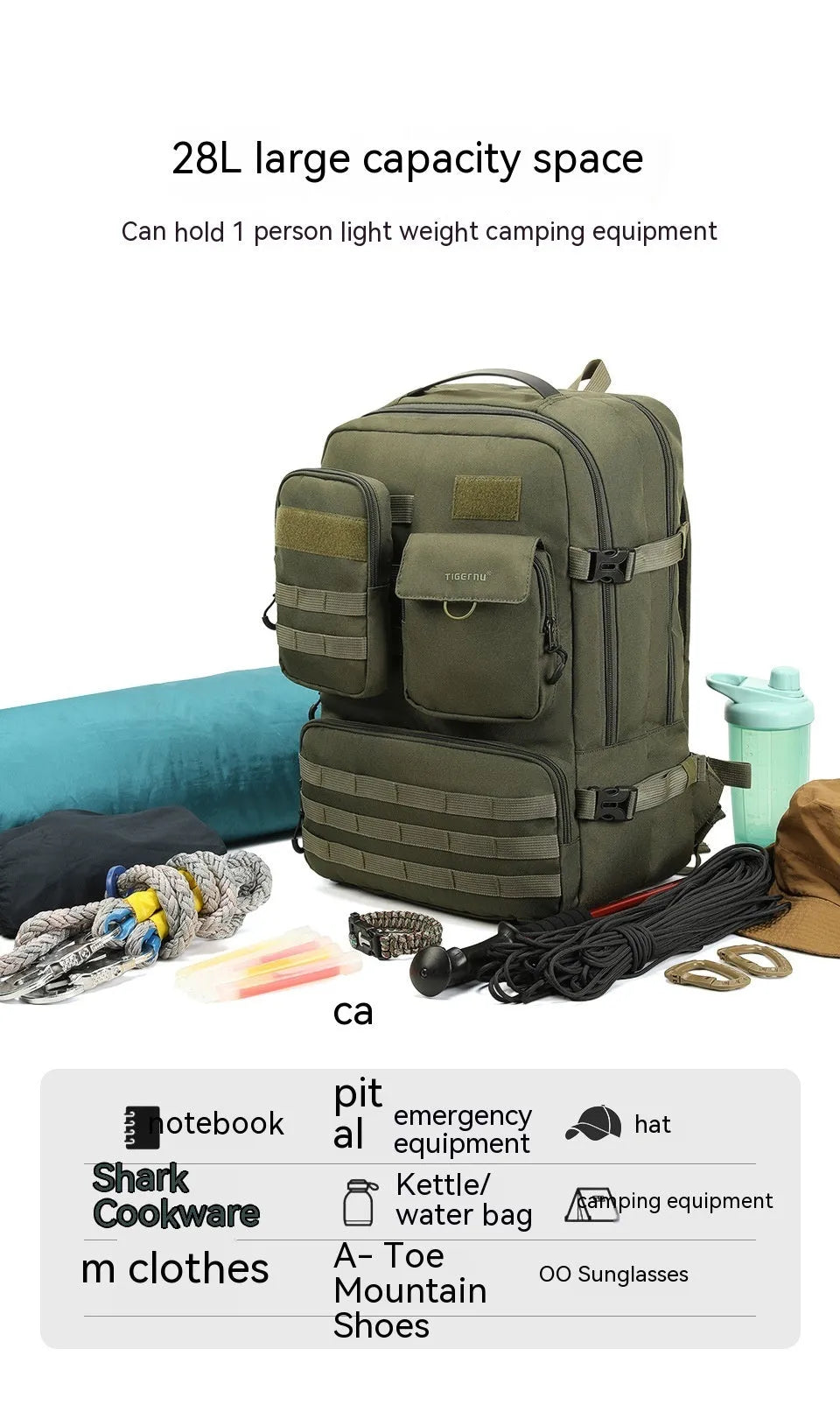 Waterproof tactical backpack in Army Green colour with 17-inch size and 20-35L capacity