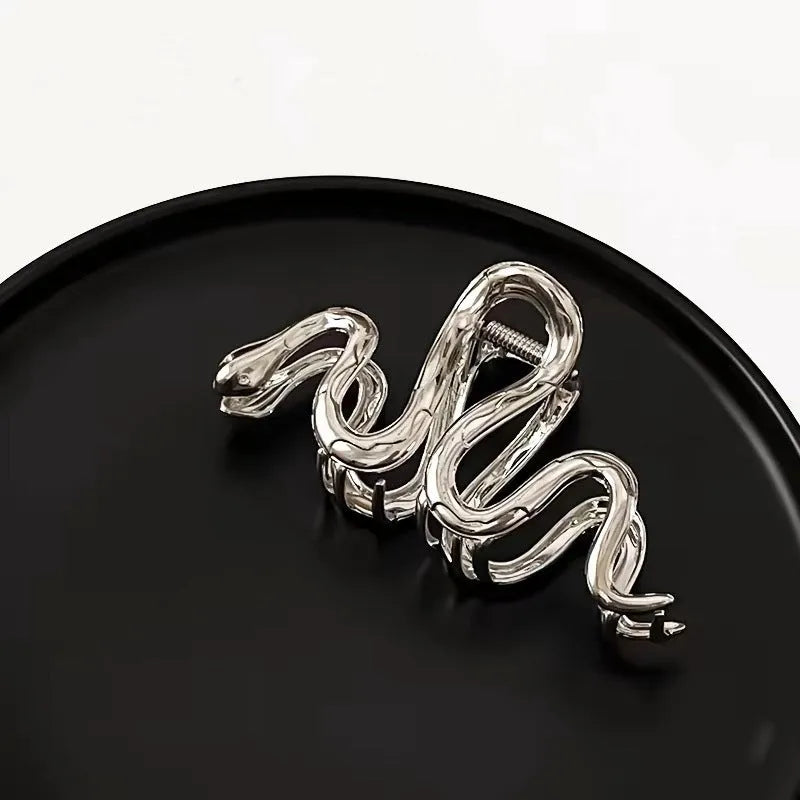 Slytherin serpent design metal hair barrette in silver or black, 10.5cm long.