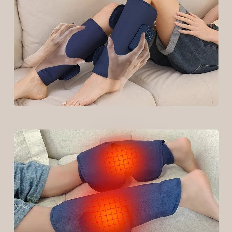 Calf airbag heating leg massager with SMS electric pulse and ultrasound vibration, showing two units