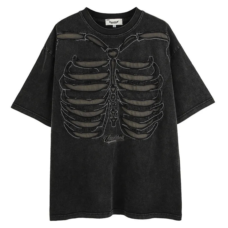 Skull pattern printed cotton t-shirt in loose fit with drop shoulder sleeves