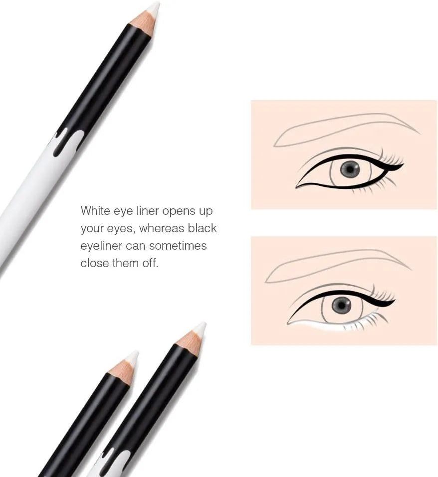 12-piece black and white waterproof eyeliner pencil set with sharpener for eyebrows, eyeshadow, and lips