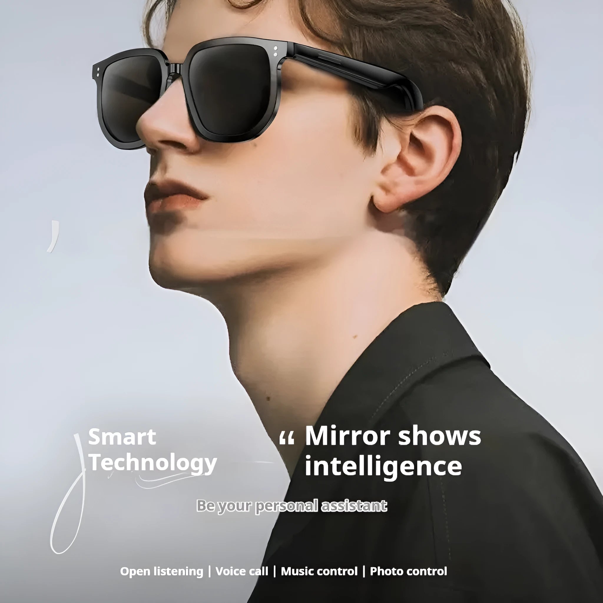 Black AI Smart Glasses with Bluetooth audio and UV protection lenses