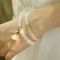 S925 silver bracelet with white agate and Hetian jade beads in geometric lotus design