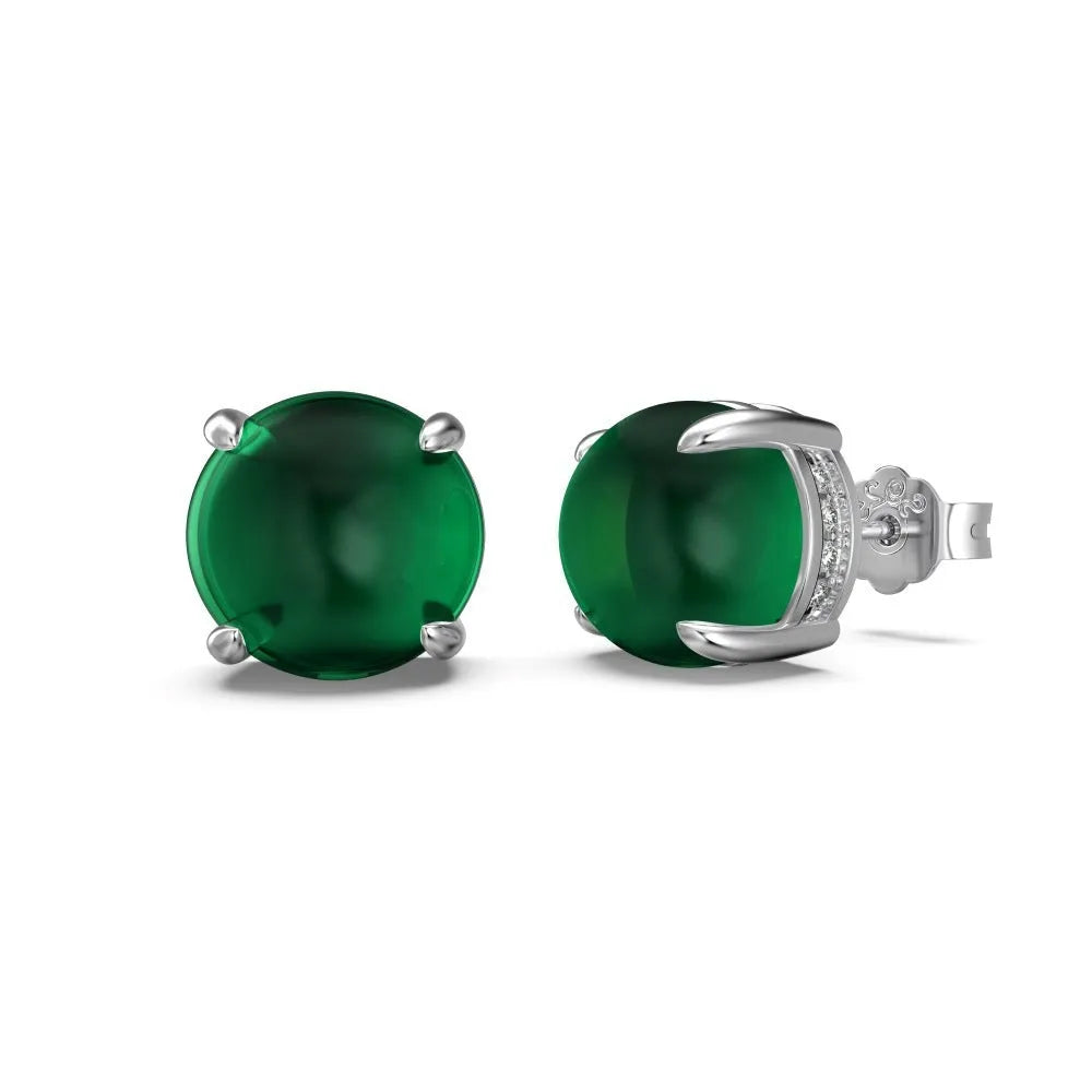 Retro S925 sterling silver green chalcedony stud earrings platinum finish round geometric women's jewellery