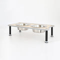 Adjustable height stainless steel dog food bowl rack with two bowls in black or silver, 400ml or 860ml