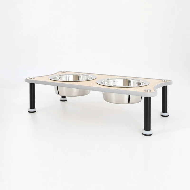 Adjustable height stainless steel dog food bowl rack with two bowls in black or silver, 400ml or 860ml