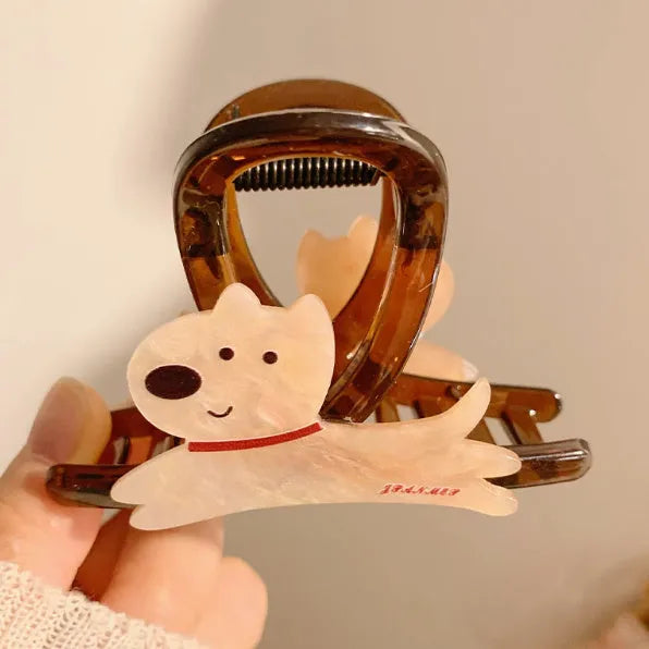 Korean style cute cartoon puppy barrette hair grip clip in beige or brown, 13cm or 8cm length