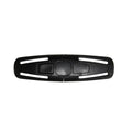 Black nylon child safety seat belt clip for five-point harness systems measuring 14.5cm