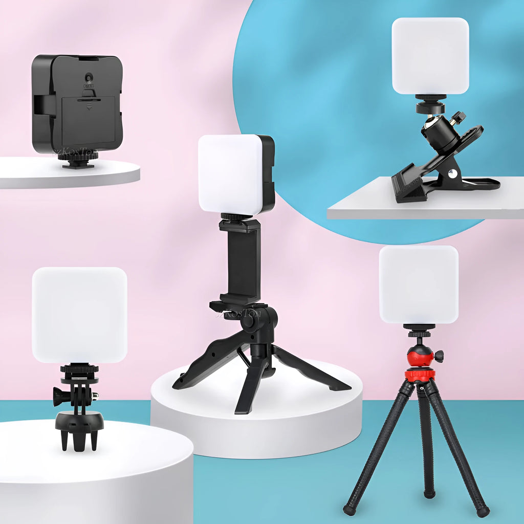 LED Mini Square Outdoor Pocket Light Tripod flash with rotatable head and compact dimensions