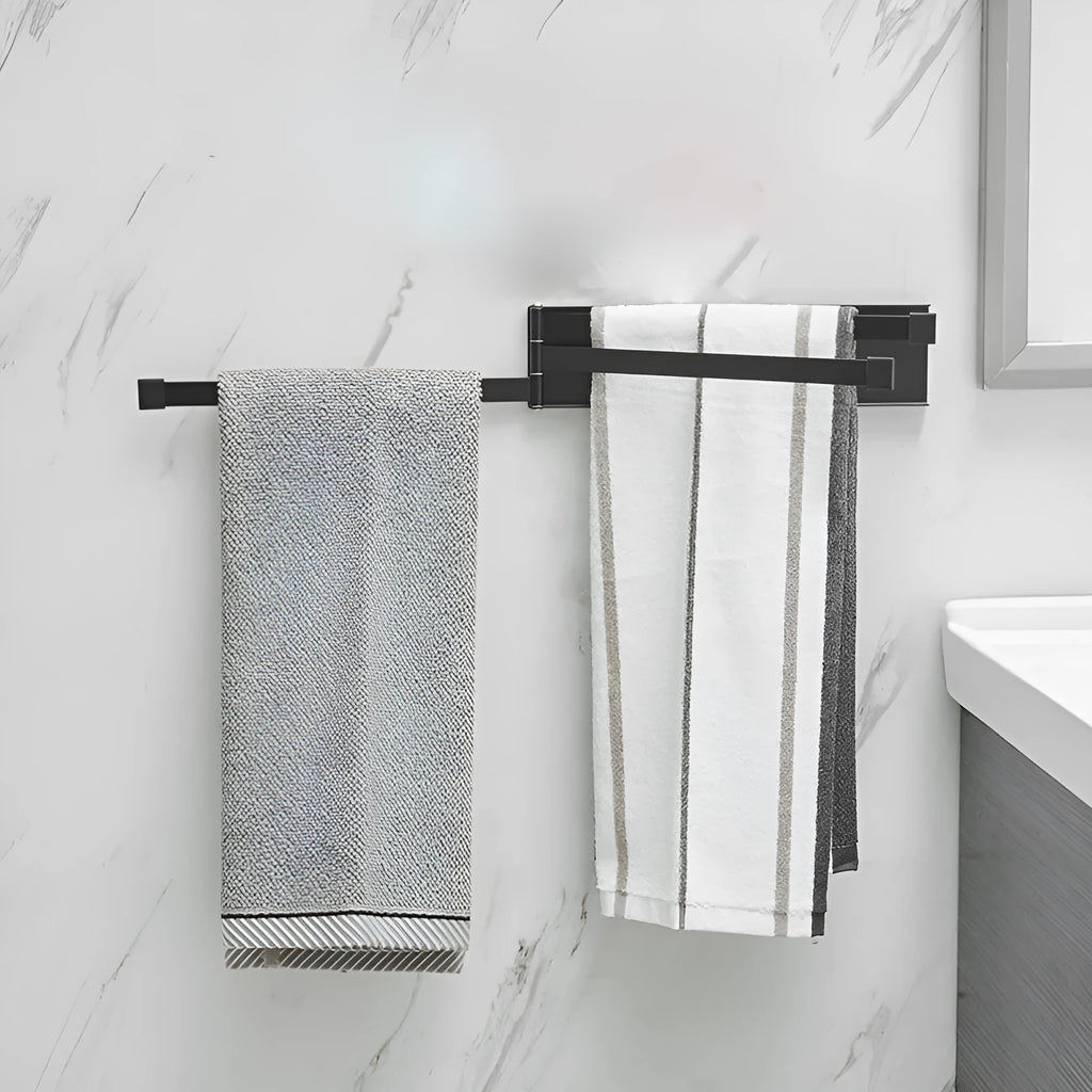 Nordic non-perforated folding towel rack in black or white for bathroom installation without drilling