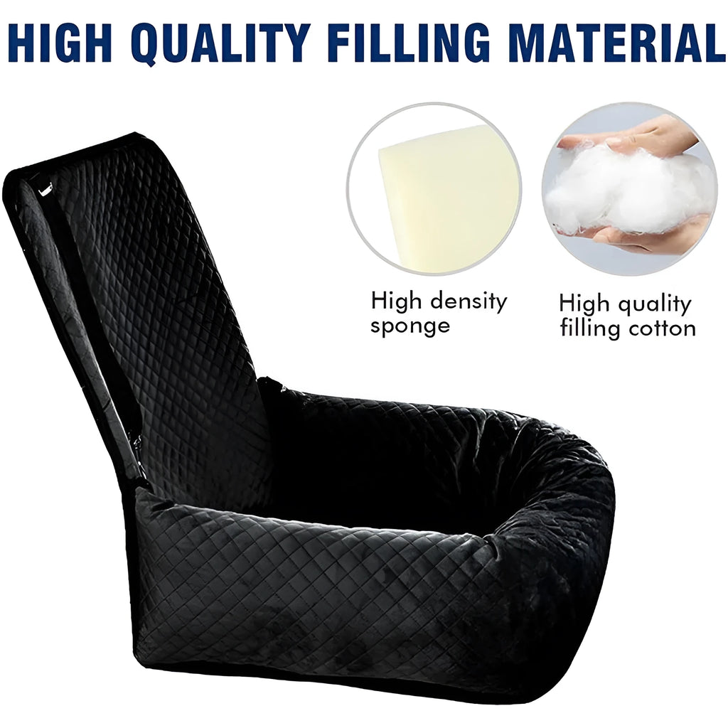 Black breathable pet car hanging bag with waterproof seat cushion, compressed size 44x58x6cm